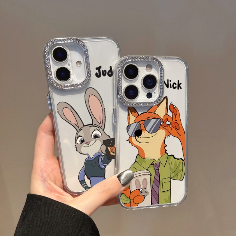 Ốp điện thoại trong suốt in hình cặp đôi ngộ nghĩnh Nick Judy cho Google Pixel 9A 8A 7A 6A 4A 6 7 8 10 9 Pro XL Vỏ kim cương giả chống rơi
