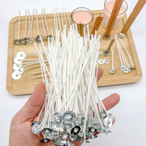 Set 100 Tim Nến, Bấc Nến đã nhúng sáp và kẹp đế sẵn, nguyên liệu làm nến bơ, nến thơm-GIOVA