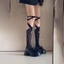 NICOLOO 1 Đôi Tất Tabi Fishnets, Tất Chia Ngón Chân Họa Tiết Ren Mỏng, Phong Cách Băng Đeo Chéo Buộc Đầu Gối Không Đều Tất Cao Nữ