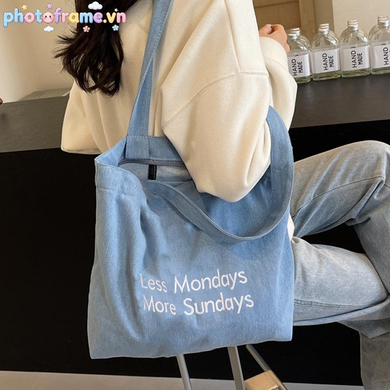 Khung ảnh Túi vải cổ điển Dung tích lớn Một vai Denim Túi Tote đeo vai đơn VN