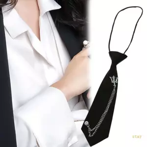 Ở Nhật Bản Punk Thời Trang Dây Buộc Cổ Đen Với Kim Loại Vương Miện Dây Xích Học Sinh Đồng Phục Pre Buộc Có Thể Điều Chỉnh Cà Vạt Cổ