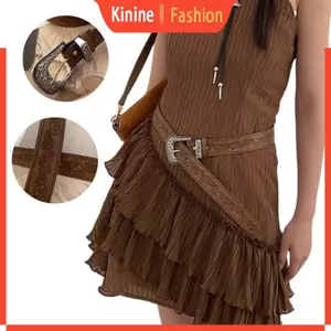 KIN Vintage Thanh Thiếu Niên Giảm Thắt Lưng Khóa Hoa Bắt Mắt Dây Thắt Lưng Có Thể Điều Chỉnh