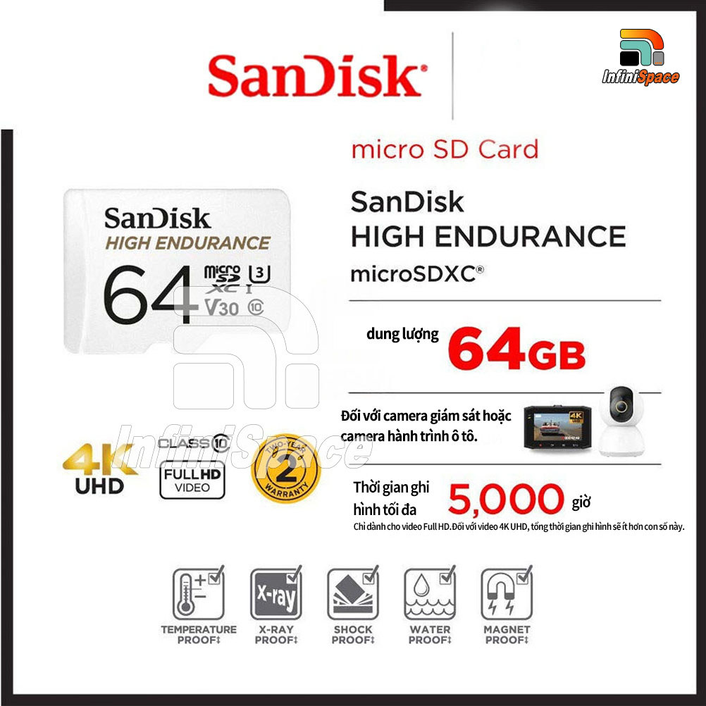 Thẻ nhớ MicroSDXC Sandisk High Endurance 32GB / 64GB / 128GB / 256GB 100MB/s Bảo hành 2 năm