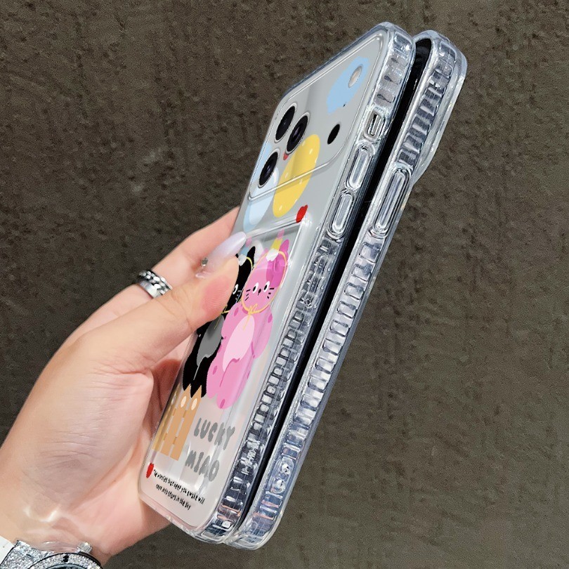 Ốp Khe Cắm Thẻ Trong Suốt Cho Xiaomi 15T 11T 14T 13T Pro Poco C40 C65 C75 C71 C61 C85 M5S Ốp Lưng Điện Thoại Miao Beach Mico Cat In Hình Bảo Vệ Cho Poco X6 X3NFC X7 M3 M6 M7 Pro