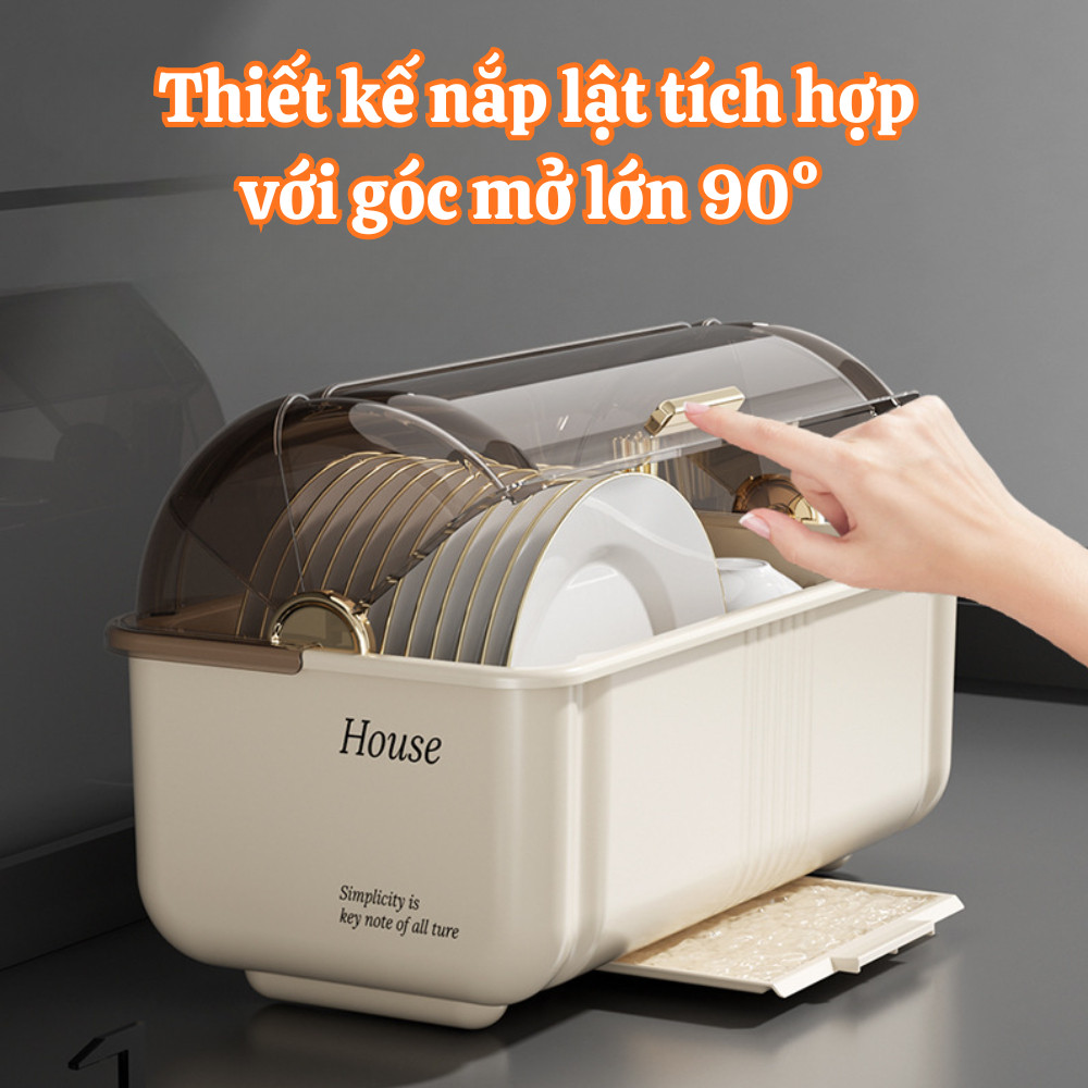 Hộp Đựng Chén Bát Có Nắp Đậy Chống Bụi DINO, Khay Úp Bát Chống Côn Trùng Tặng Kèm Ống Đựng Đũa Tiện Lợi