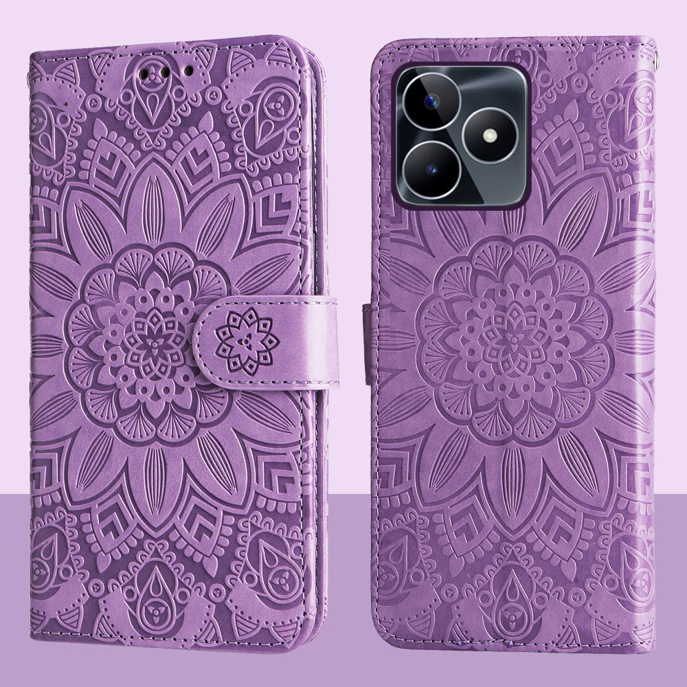 Ví da từ tính Flip Case cho Realme C51 C53 C51S C60 Realme Note 50 Vỏ điện thoại hoa hướng dương dập nổi