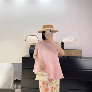 Miyake Xếp Ly Nữ Nữ Tay Ngắn Không Đều Áo Sơ Mi Nữ Niche Thiết Kế Top Không Tay Top Nữ Mùa Hè Phong Cách Lười