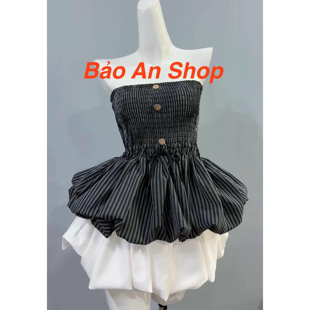 375 - Áo ống nhún thun chất vải lennin dày from bí phối nút