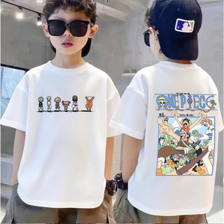 Áo thun tay ngắn in hình Luffy hai mặt thời trang và đa năng dành cho bé trai, hoàn hảo để mặc ngoài trời.