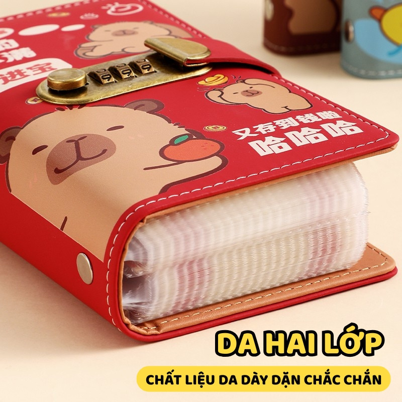Sổ Tiết Kiệm Đựng Tiền Capybara Bìa Da PU Cao Cấp – Sổ Quản Lý Chi Tiêu 100 Trang Khóa Mật Mã Cute