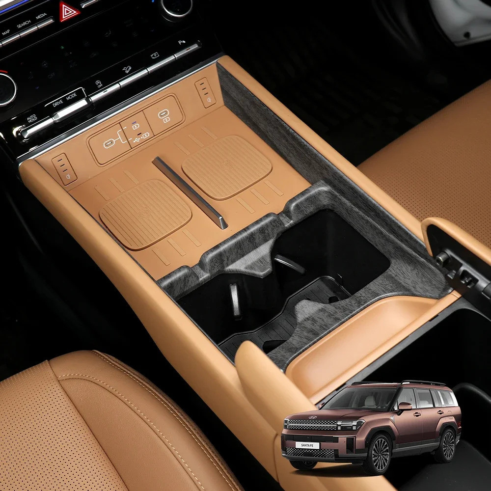 RHD / LHD Sợi Carbon Phong Cách Một Hàng Cốc Nước Giá Đỡ Bao Xe Bên Trong Viền Cho Xe Hyundai Santa Fe MX5 2024 2025