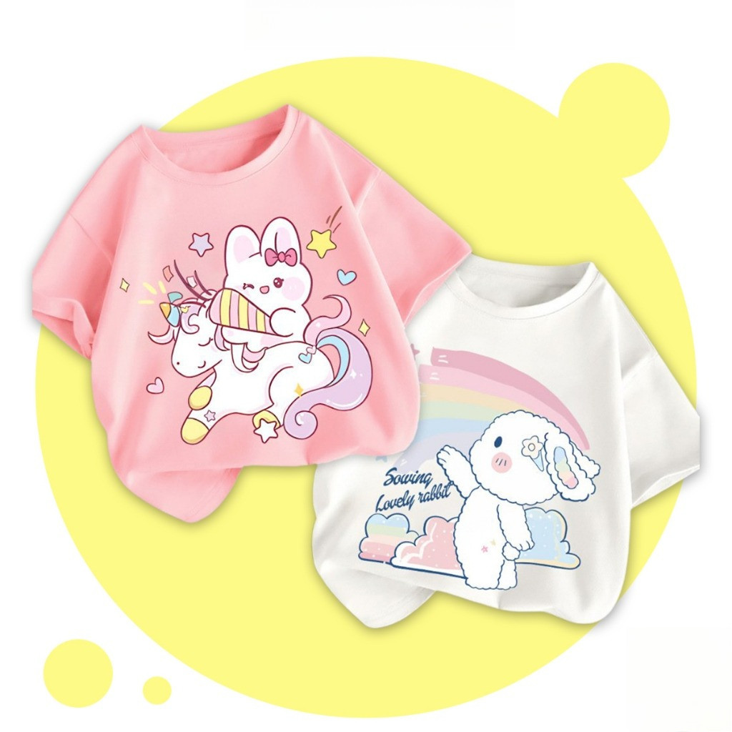 Áo thun cộc tay bé gái chất liệu cotton mềm thoáng mát thấm hút mồ hôi hình dễ thương