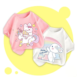 Áo thun cộc tay bé gái chất liệu cotton mềm thoáng mát thấm hút mồ hôi hình dễ thương