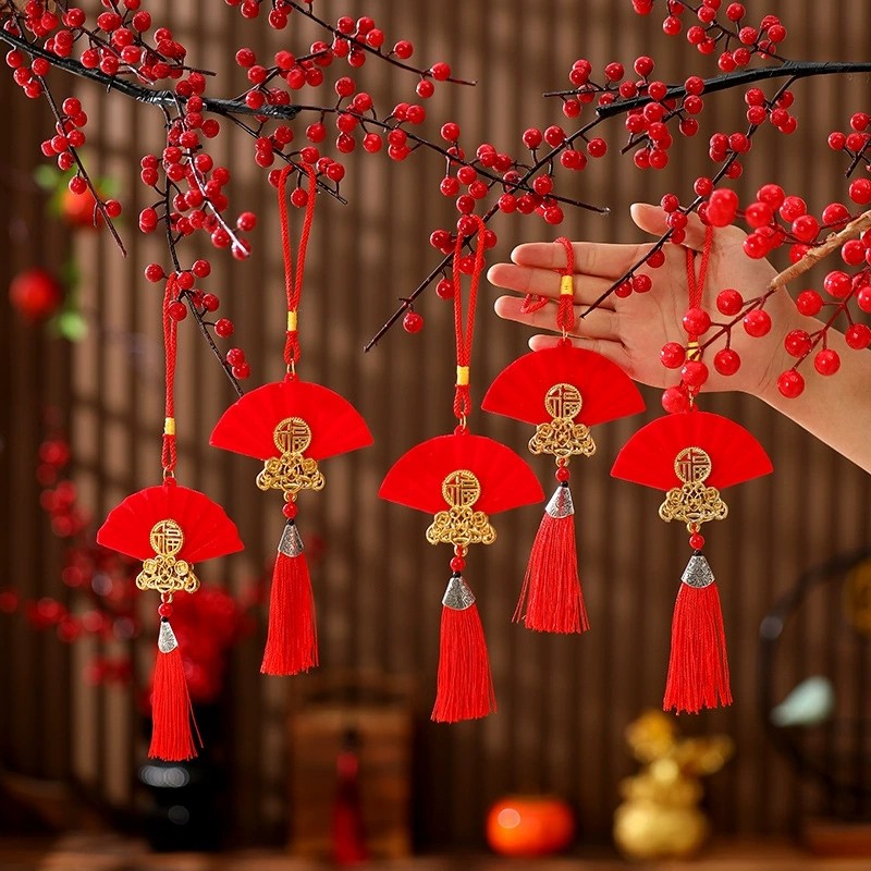 Trang trí treo nhà cửa trong nhà mới Mặt dây chuyền quạt đổ xô màu đỏ cho lễ kỷ niệm lễ hội mùa xuân CNY