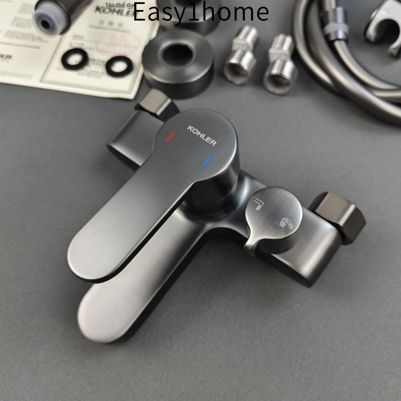 【 KOHLER 】Bộ phòng tắm ba chậu, vòi bồn tắm bằng đồng mạ nước, van trộn nước nóng lạnh, bộ vòi hoa sen, đầu vòi hoa sen