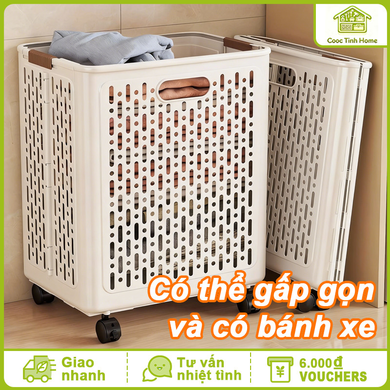 Giỏ Đựng Quần Áo Có Bánh Xe Cỡ Lớn Đa Năng Gấp Gọn Dùng Cho Gia Đình Tiện Lợi Bền Bỉ Dễ Cất