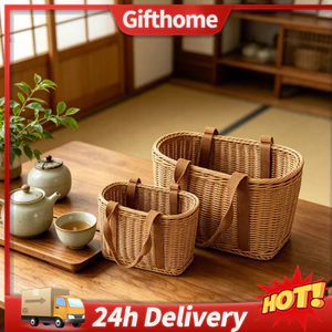 ✈️Giao Hàng 24h✈️ Giỏ đựng đồ dệt mây Phong cách cổ điển Đồ lặt vặt Người tổ chức Giỏ dã ngoại có tay cầm