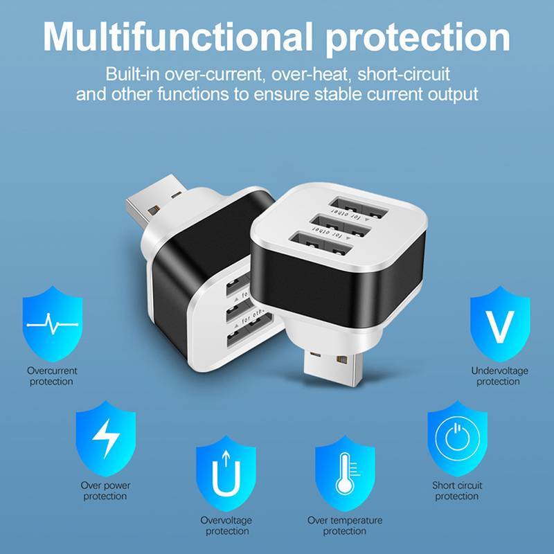 [chiccloset0] Bộ mở rộng sạc USB trên ô tô 2.0 Bộ chia USB mở rộng 3 cổng có đèn báo cắm và chạy 3 trong 1 cho trung tâm điện thoại thông minh Đẹp