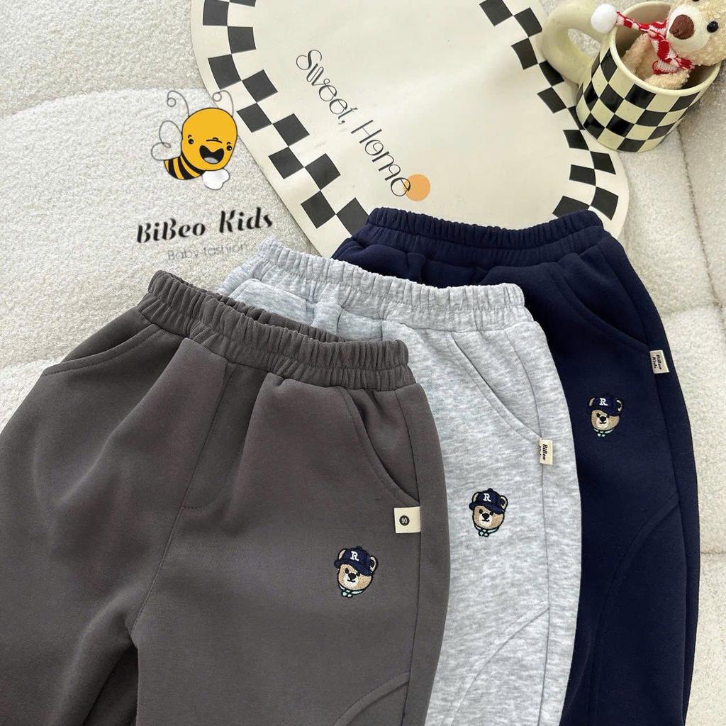 [BiBeo Kids] QUẦN NỈ THÊU GẤU cho bé ,Quần nỉ thu đông cho bé trai,bé gái