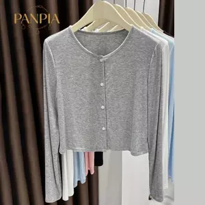 PNPIA-Áo Cardigan dệt kim màu xám dành cho nữ Áo khoác chống nắng mùa hè nhẹ tròn Ne lý tưởng để mua sắm hoặc đi chơi thường ngày