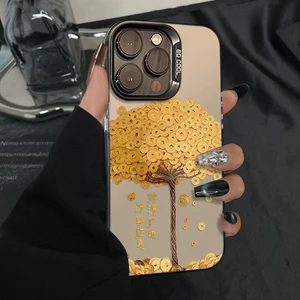 Ốp Bảo Vệ Điện Thoại Di Động Đồng Xu Vàng Cây Làm Tiền Thích Hợp Cho Apple 16 Vỏ Điện Thoại Di Động Chống Sốc 15ProMax Nữ Hoạt Hình 14Max Silicone.Soft