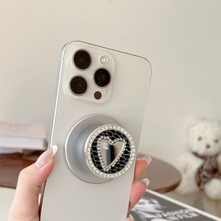 Sliver Bear Kim Loại Kim Cương Tròn Từ Tính Giá Đỡ Điện Thoại Cho IPhone 17 16 15 14 13 12 Pro Max 14 Plus Có Thể Gập Lại Vòng Tay Co Giãn Để Bàn Đứng P4