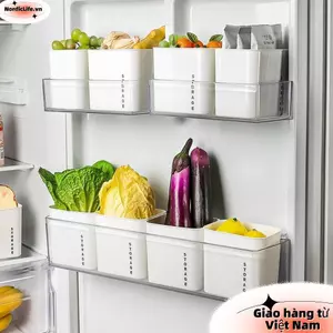 Giá sắp xếp tủ lạnh NORDICLIFE, Hộp lưu trữ tủ lạnh tiết kiệm không gian đa chức năng, Thùng đựng tủ lạnh có thể xếp chồng lên nhau dày dung tích lớn