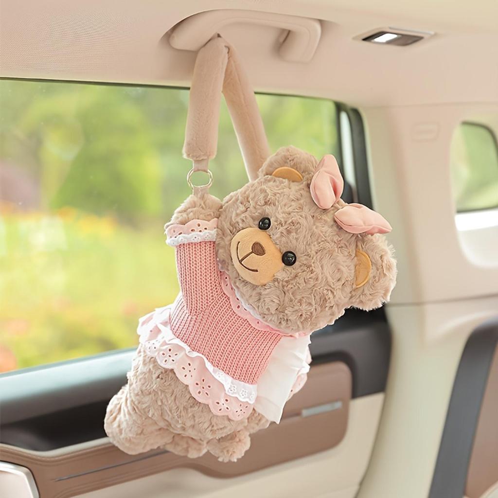 Gấu Dễ Thương Đựng Khăn Giấy Ô Tô Dễ Thương Gấu Mềm Trang Trí Tự Động Sang Trọng Khăn Ăn Giá Đỡ Phụ Kiện Ô Tô pomervn