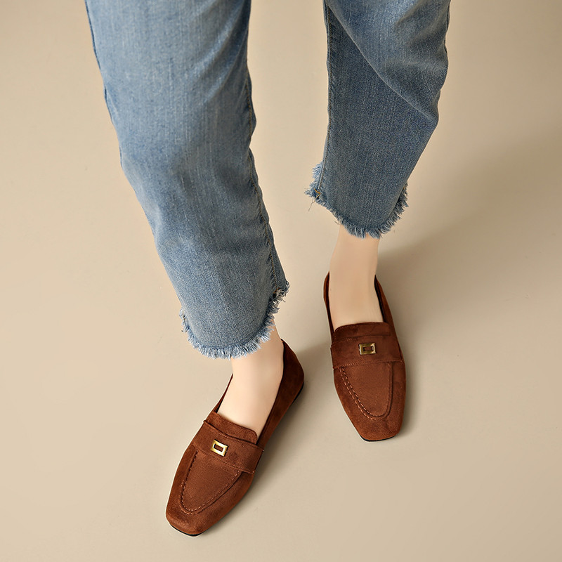 Atikota Nữ Retro Loafers Tối Giản Khóa Kim Loại Trang Trí Đế Đế Mềm Thoải Mái Thường Ngày Đi Lại Giày Nữ