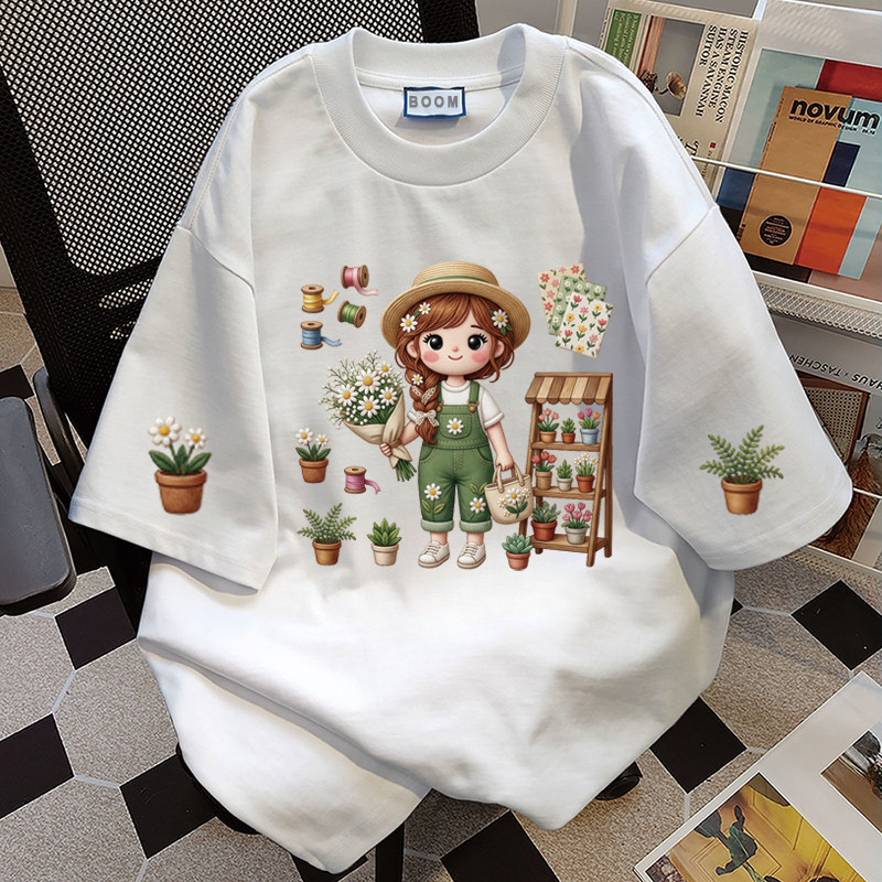 BOOM Áo thun nữ kiểu hàn quốc form rộng tay lỡ cổ tròn cotton Mát-Hè hot trend in cách dễ thương Áo phông form vừaF070