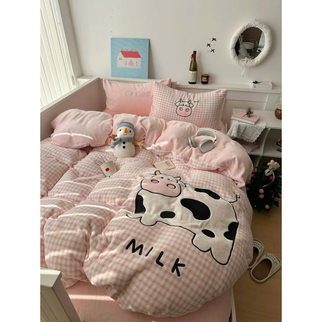 (SGN384) Bộ nỉ nhung 4 món Memminbedding Luxury chất liệu ấm áp, họa tiết 3D thêu nổi, không bám lông, giữ ấm tốt