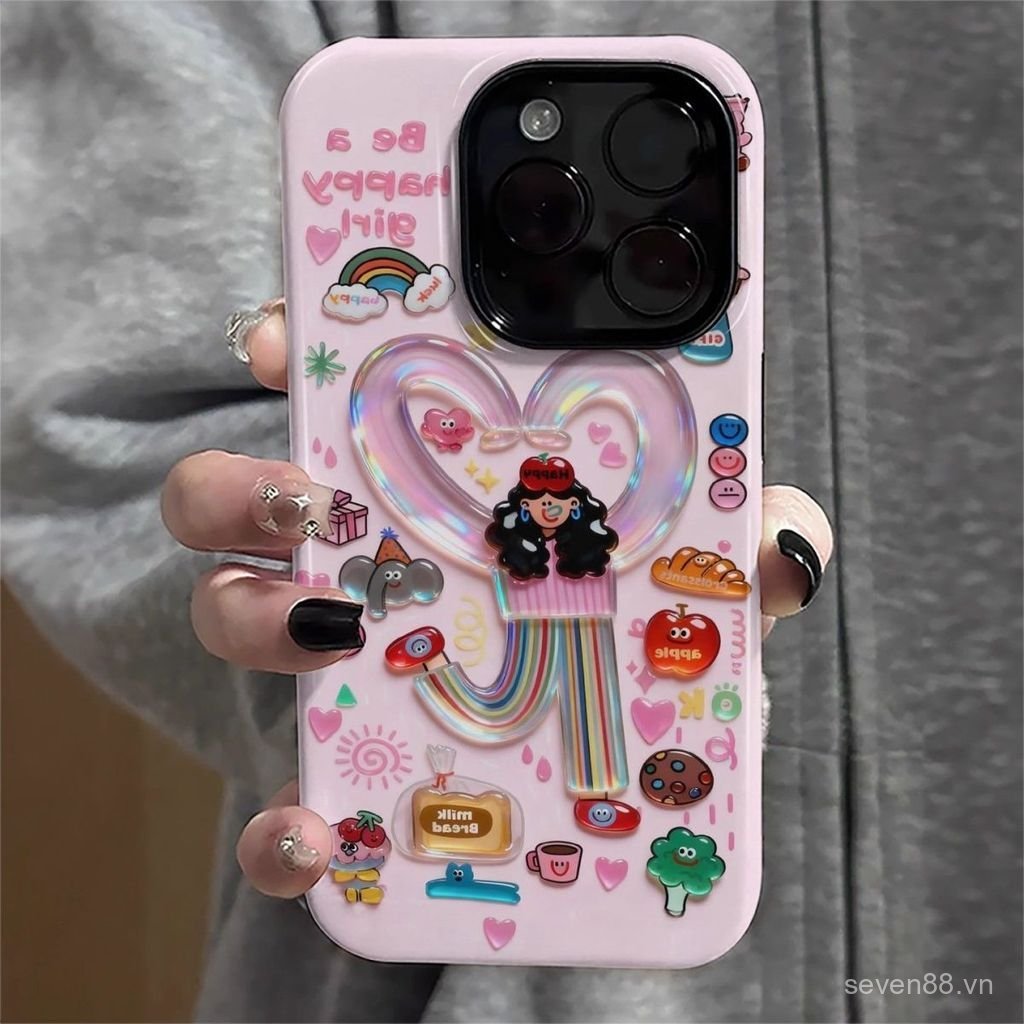 Ốp Điện Thoại Thích Hợp Cho iPhone 7 8 X XS XR XSMAX 11 12 13 14 15 16 17 Pro max Plus Air Than Heart Girl Vỏ Bảo Vệ Chống Sốc Hai Trong Một Bao Gồm Tất Cả LNDR