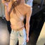 Milyfashion Lưới Slanted Vai In Hình Sling Thiết Kế Retro Slim fit Áo Ngắn Y2K