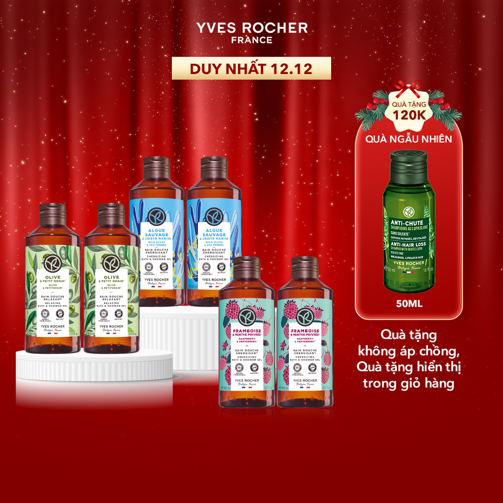 Combo 2 sữa tắm thiên nhiên dạng gel không Sulfate Yves Rocher cùng mùi hương 400mlx2