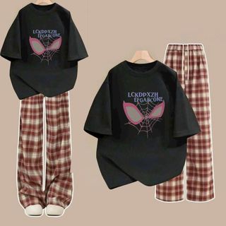 Bộ quần kẻ CARO đỏ cạp cao  + kết hợp áo phông unisex tay lỡ nam nữ form xinh- thubaaa