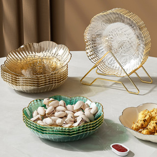Bộ 4 Đĩa Viền Bạc Hình Hoa Lòng Sâu Đựng Bánh Kẹo MAISON, Đĩa Đựng Hướng Dương Bàn Trang Trí, Đĩa Nhựa Để Kẹo