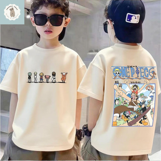 Áo thun tay ngắn in hình Luffy hai mặt thời trang và đa năng dành cho bé trai, hoàn hảo để mặc ngoài trời.
