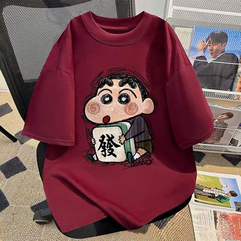 Áo phông unisex tay lỡ chất cotton su thoáng mát-hình chú bé shinn dễ thương