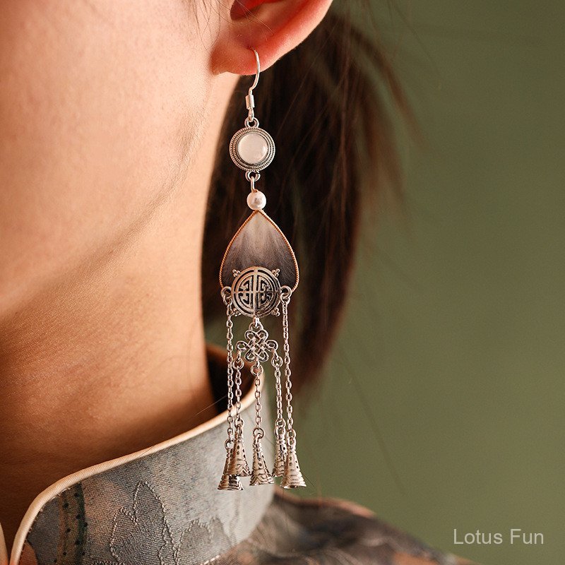Mới Phong Cách Trung Quốc Phong Cách Tây Tạng Tua Rua Lụa Nhung Bông Tai Hoa Thiết Kế Ban Đầu Handmade Hanfu Bông Tai Cổ Điển