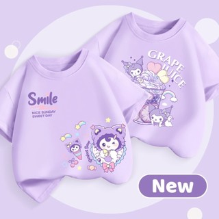 Áo thun ngắn tay Sanrio dễ thương với hình hoạt hình dành cho bé gái, thích hợp mặc ngoài.