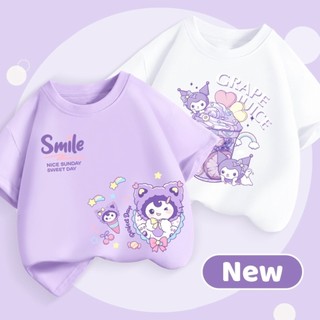 Áo thun ngắn tay Sanrio dễ thương với hình hoạt hình dành cho bé gái, thích hợp mặc ngoài.