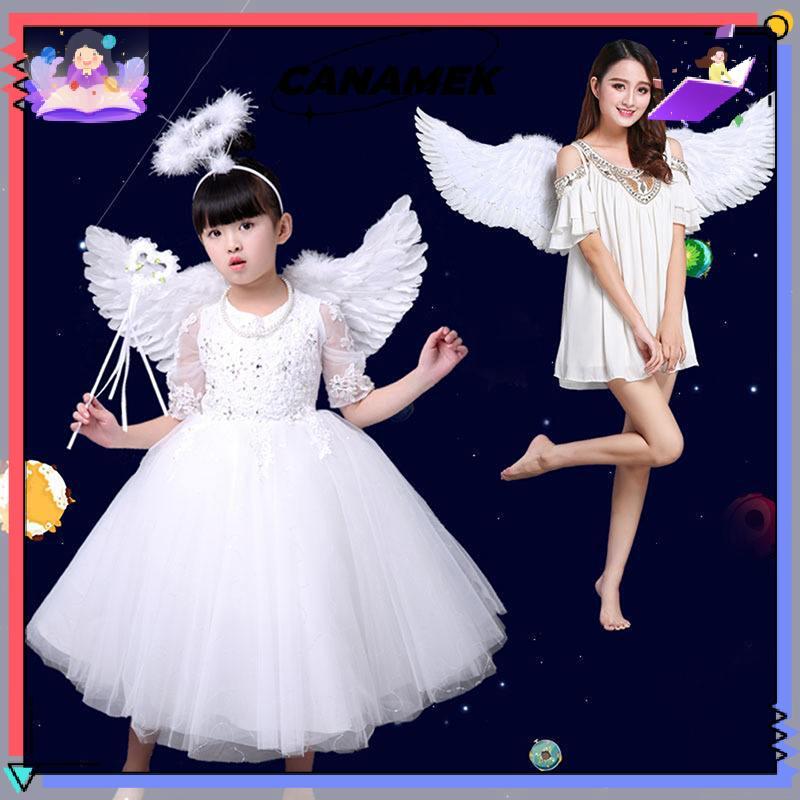 CANAMEK Nuốt Hình Thiên Thần Trắng Có Dây Đeo Đàn Hồi Cho Trẻ Em Tiệc Cosplay Halloween Trang Trí Sinh Nhật CSF