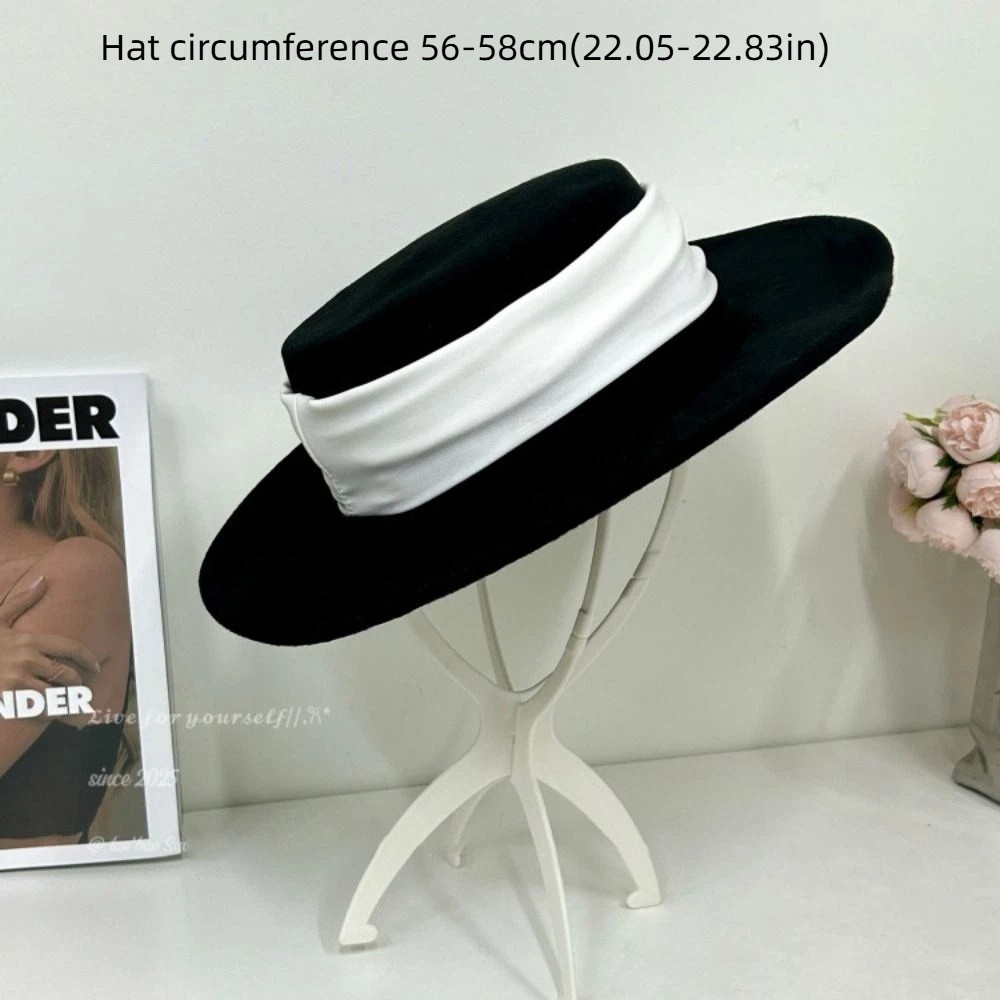 Mũ BRARAA Top dành cho nữ, Mũ nỉ phẳng thanh lịch trang trọng, Thời trang ấm áp cổ điển Mũ Fedoras Lễ hội đám cưới