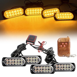 4x12 LED Từ Xa Cảnh Sát Khẩn Cấp Đèn Cảnh Báo Xe Lưới Tản Nhiệt Nhấp Nháy Đèn Tín Hiệu Chạy Ban Ngày Phụ Kiện 12V 24V