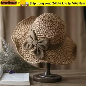 Mũ rơm bện SNUGHOUSE, thoáng khí có mũ che nắng nơ, Vành rộng cổ điển có thể gập lại chống tia cực tím Mũ đi biển Resort Wear