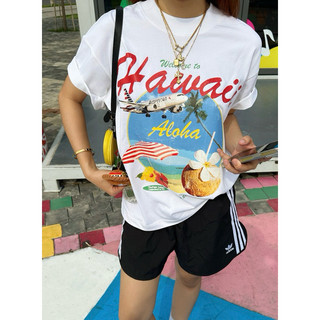 CHÍNH HÃNG - Áo Thun Trắng "HAWAII" Form Boxy UNISEX Áo Hè