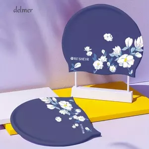 Mũ Bơi DELMER, Mũ Bơi Silicon Tóc Dài Phong Cách Vintage, Mũ Bơi Đi Biển Hoa Hồng Co Giãn In Thoáng Khí Mũ Bơi Phụ Kiện Bơi