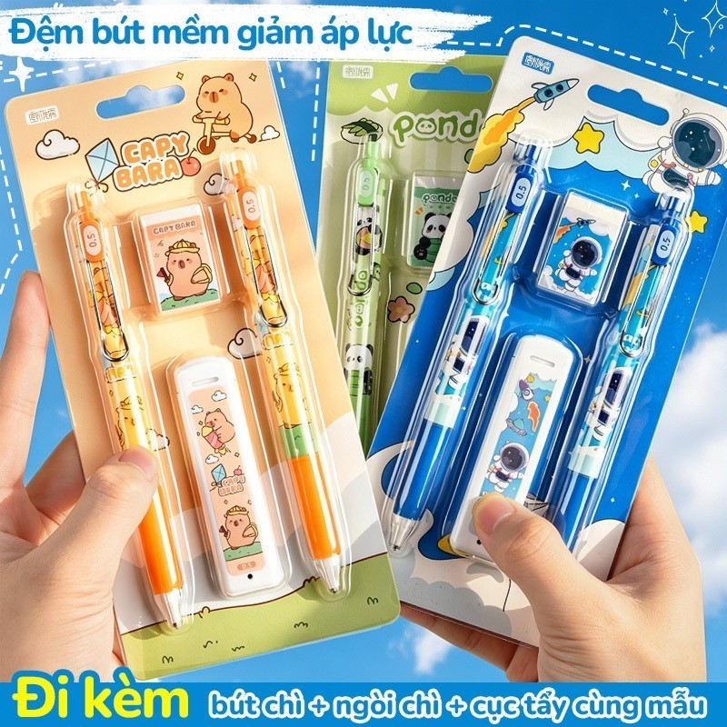 Bút Chì Kim 0.5 Cục Tẩy Capybara Cute Kèm Ngòi Chì, Viết Văn Phòng Phẩm Quà Tặng Học Sinh