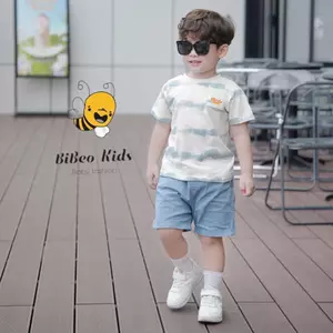 Bộ quần áo LOANG QUẦN BÒ XANH THÊU CUA cho bé trai , Quần BÒ áo chất COTTON mềm thoải mái cho bé