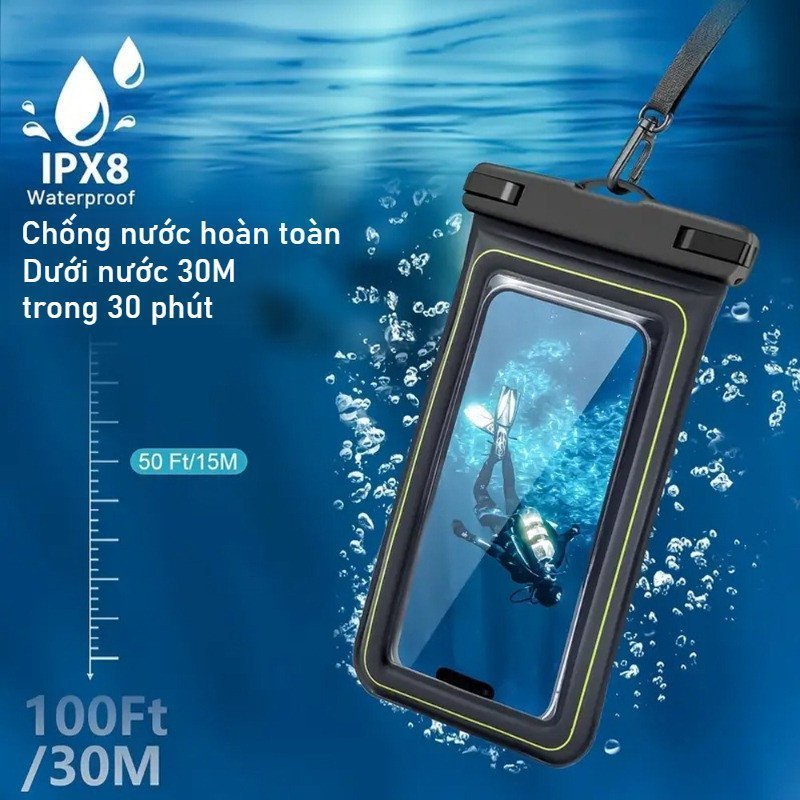 Túi đựng điện thoại chống nước IPX8, chất liệu PVC trong suốt, khả năng chống nước tuyệt vời, màn hình cảm ứng nhạy